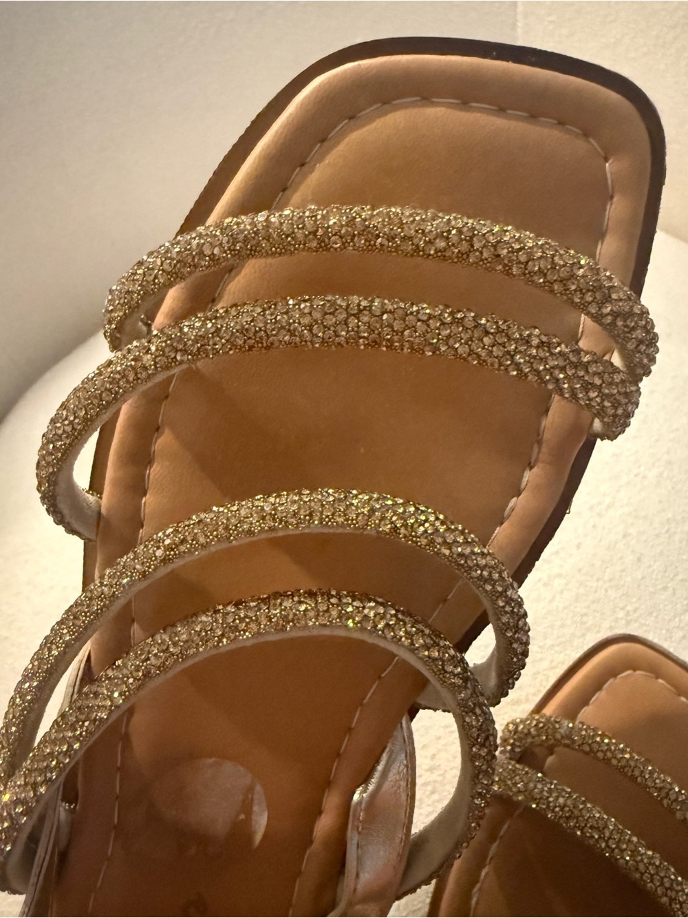 Mariella Italy made sparkling Gold Multi-Strap Slingback Sandals